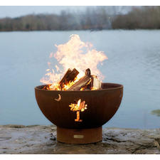 Fire Pit Art 36" Tropical Moon Wood Burning Fire Pit