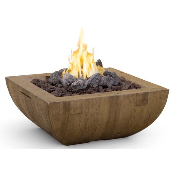 American Fyre Designs 36" Reclaimed Wood Bordeaux Square Fire Bowl FyreStarter Bluetooth | 430-H6C in French Barrel Oak (FO)