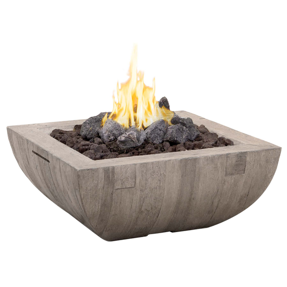 American Fyre Designs 36" Reclaimed Wood Bordeaux Square Fire Bowl FyreStarter Bluetooth | 430-H6C in Silver Pine (SP)